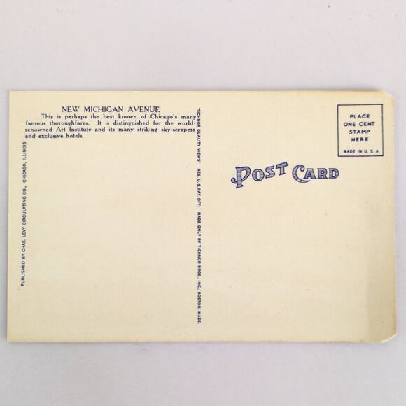 New Michigan Avenue Chicago IL 1930s Linen Postcard Unposted Standard Oil - Picture 2 of 2